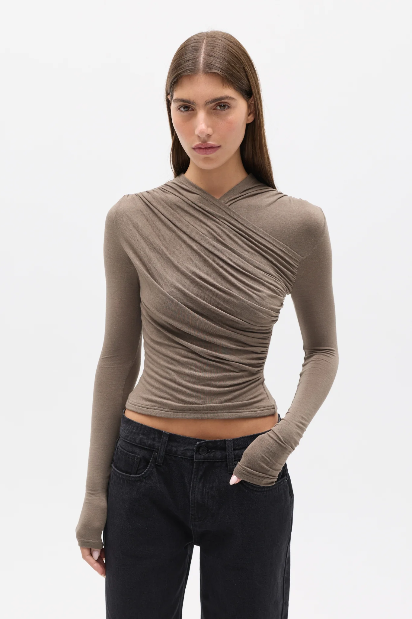 AMRITA LONG SLEEVE TOP - MINK - Image 2
