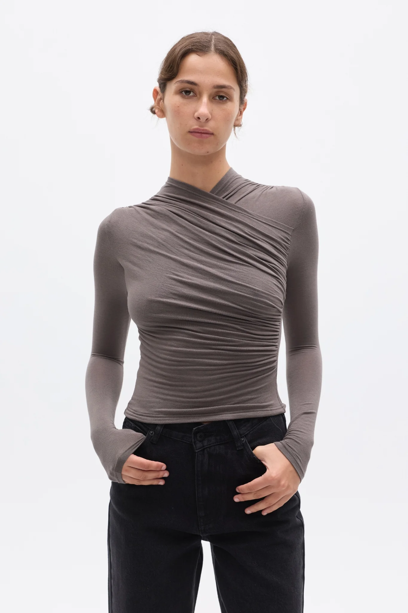 AMRITA LONG SLEEVE TOP - SMOKE - Image 2