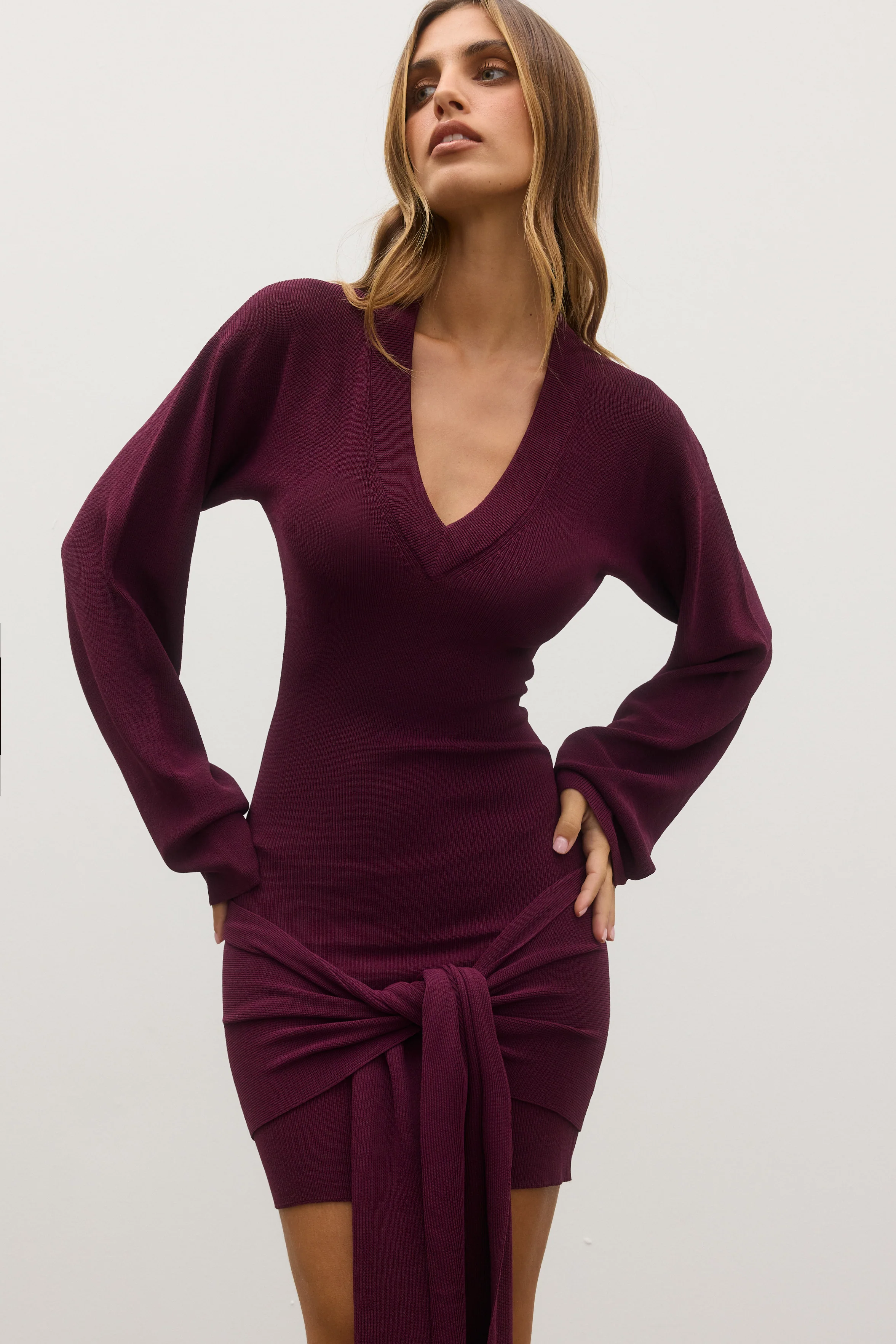 CHANTELLE KNIT MINI DRESS - PLUM - Image 4