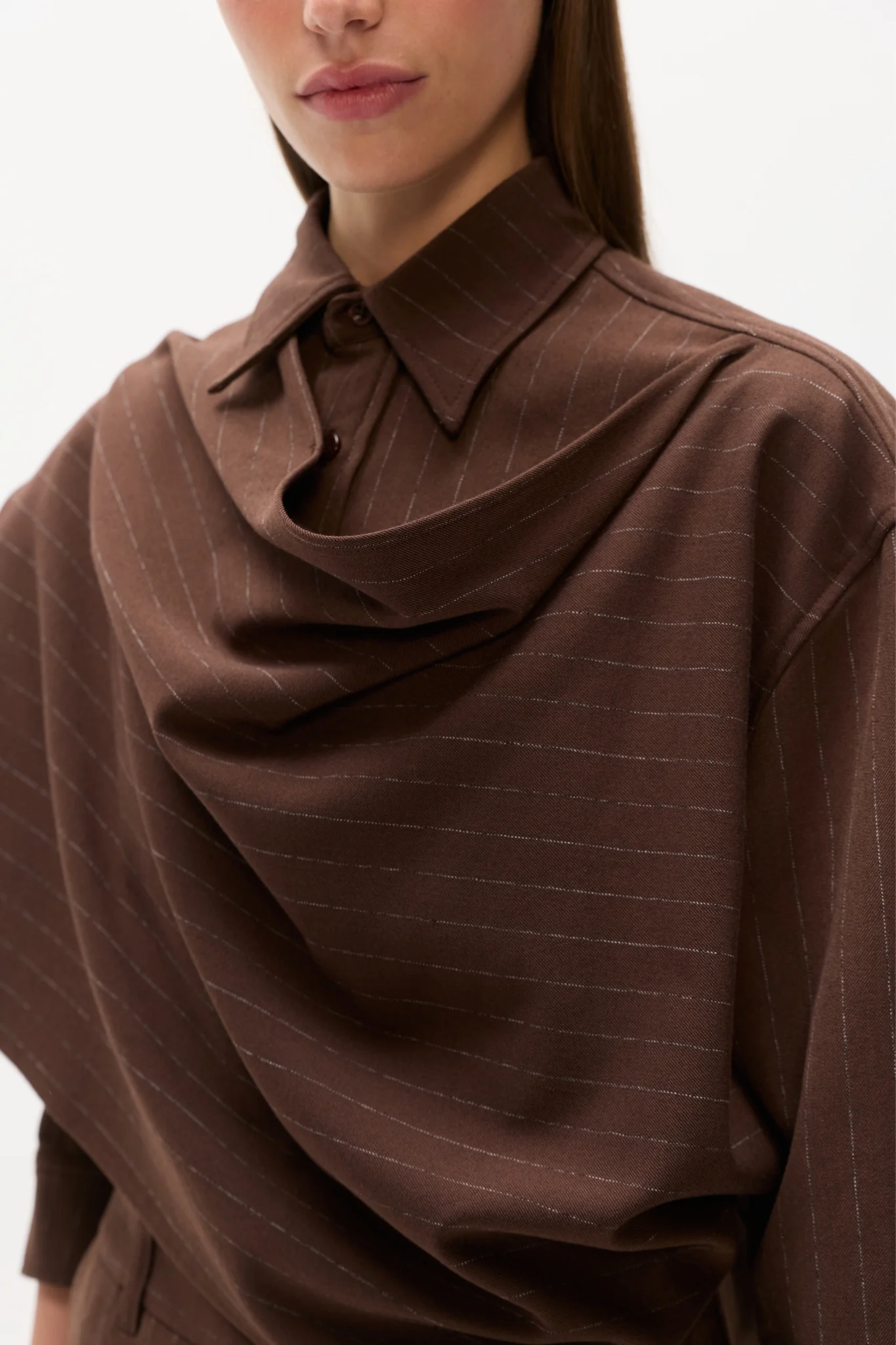 COVA SHIRT - BROWN PINSTRIPE - Image 2