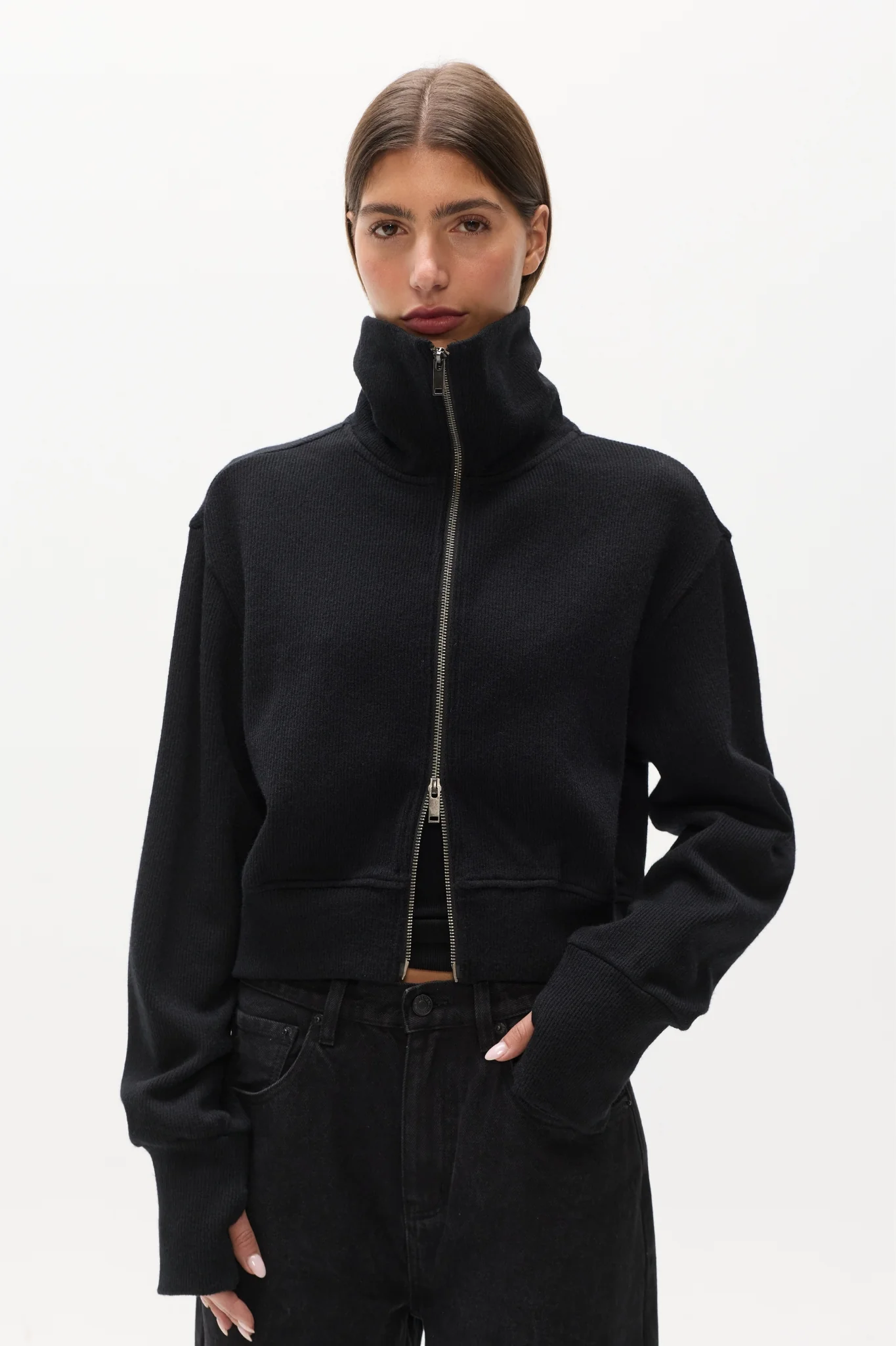 FLORENCE KNIT ZIP THROUGH - BLACK - Image 2