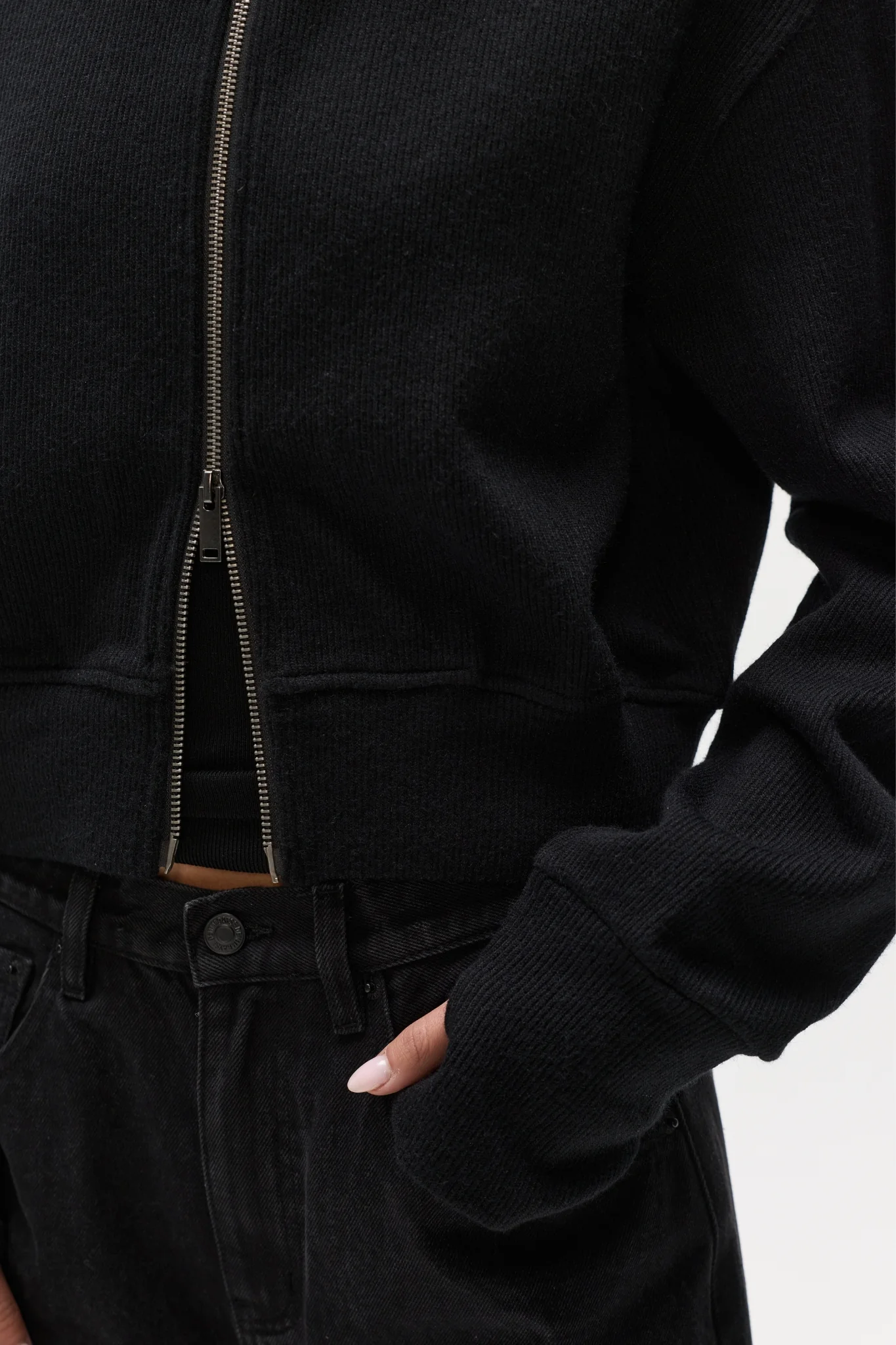FLORENCE KNIT ZIP THROUGH - BLACK - Image 4