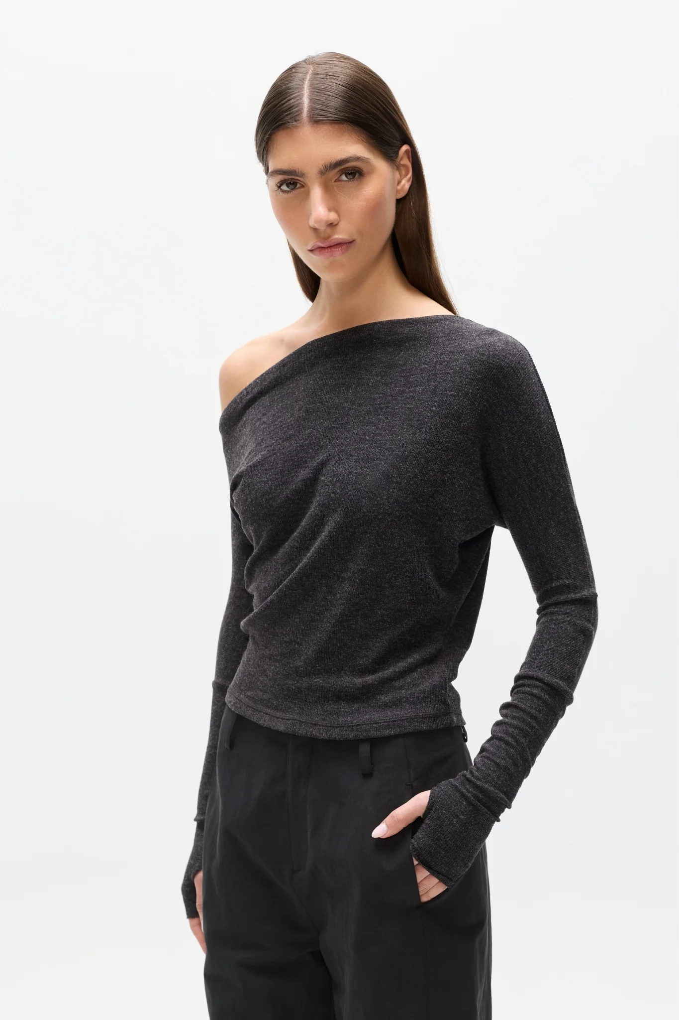 GISELLE KNIT TOP - HEATHER GREY MARLE - Image 2