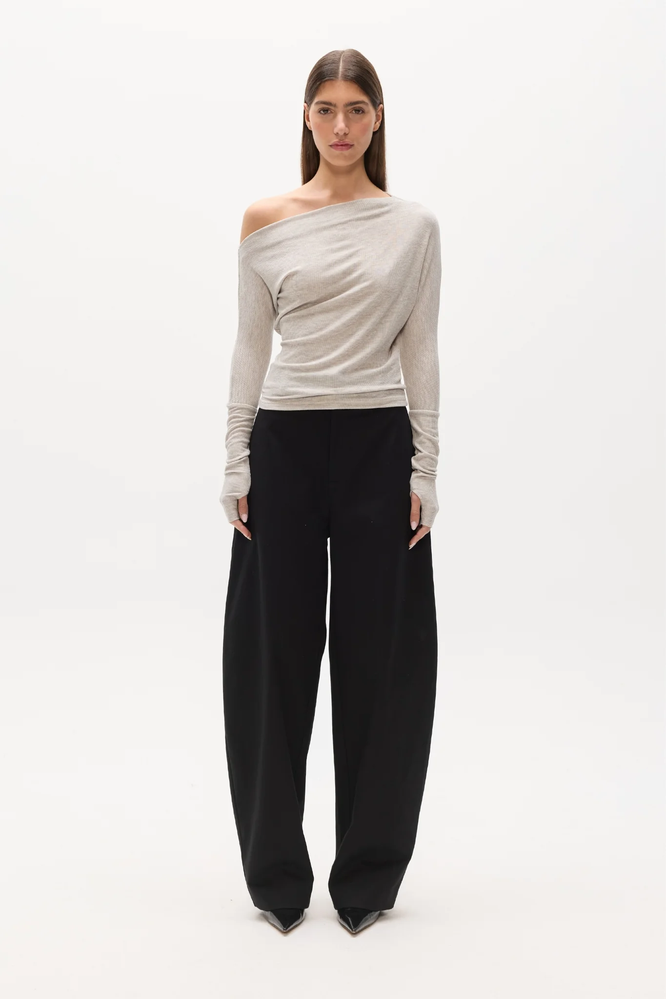 GISELLE KNIT TOP - LIGHT GREY MARLE