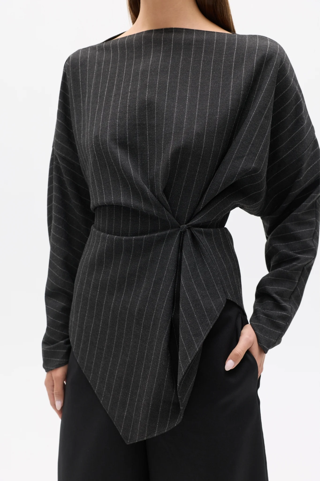 HALTHEA TOP - CHARCOAL PINSTRIPE - Image 2