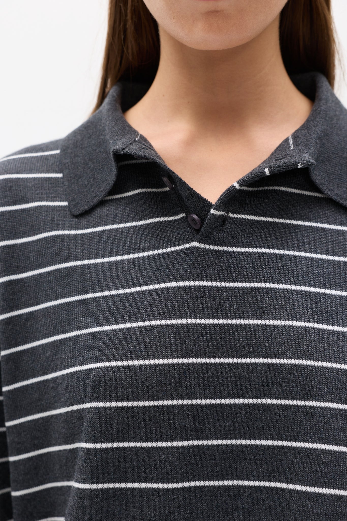 TINA KNIT POLO - GREY STRIPE - Image 3