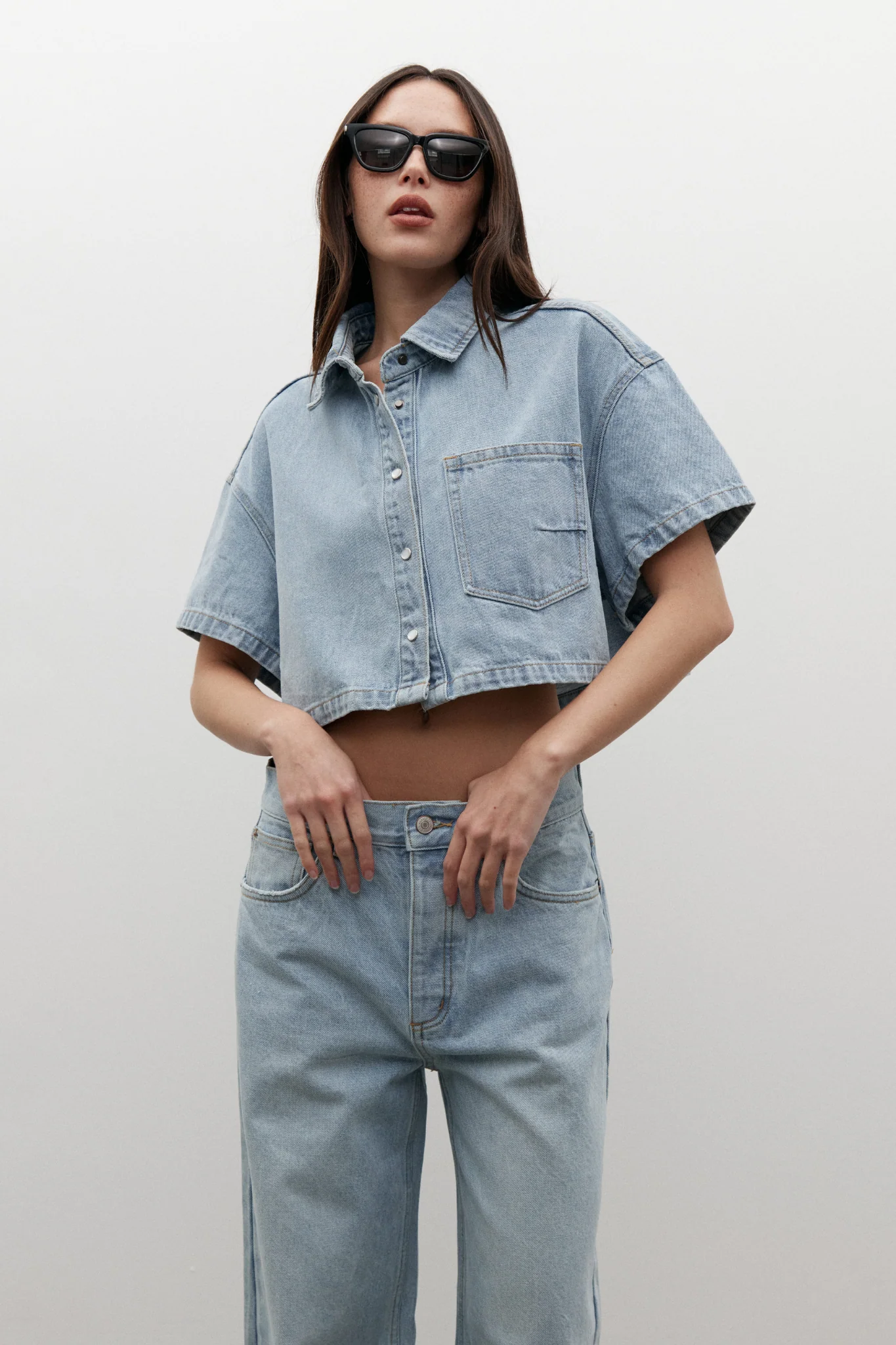 ZARA CROPPED DENIM SHIRT - OAKLAND BLUE - Image 2